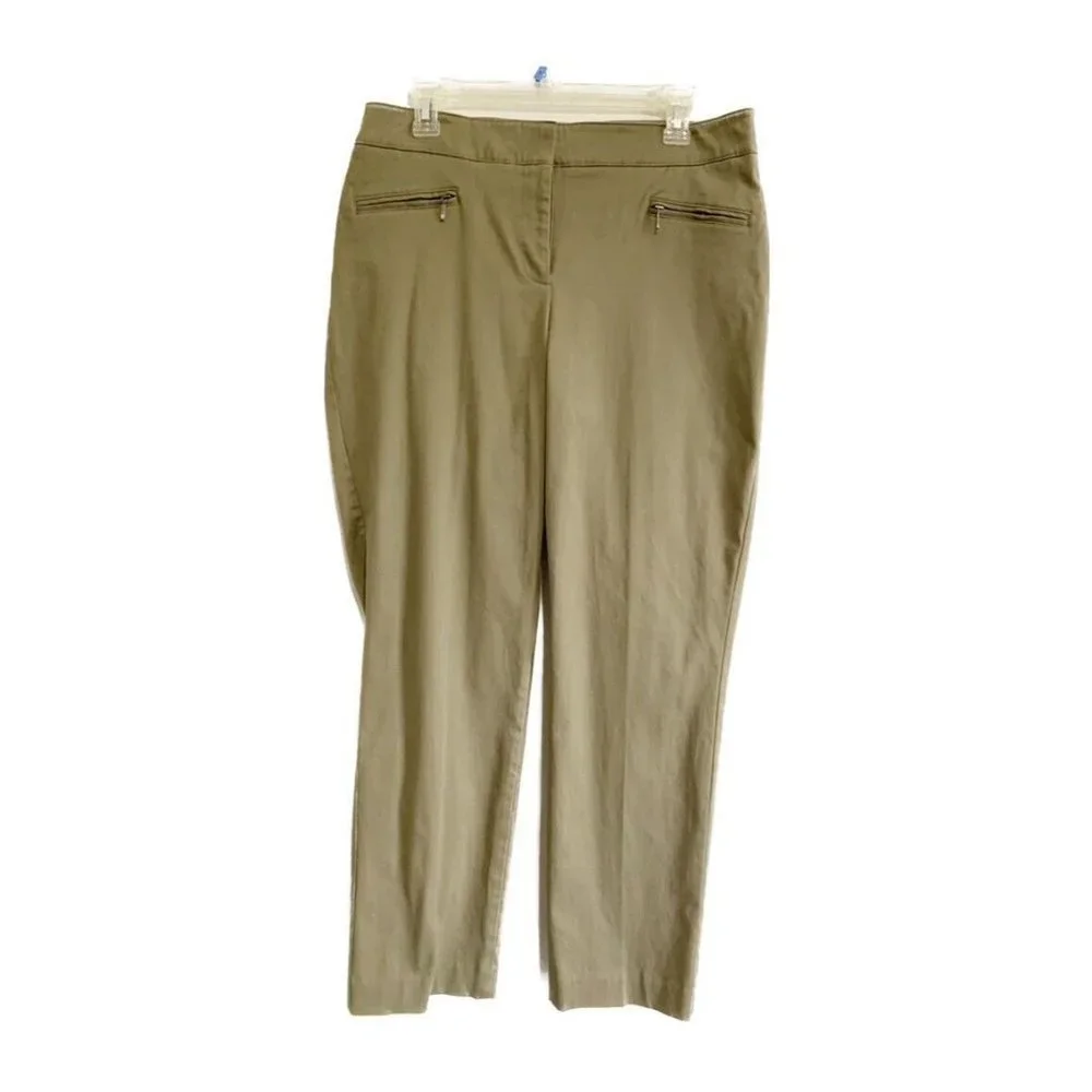 Talbots Curvy Pants 12 Petite Tan Zip Pockets 32x29 Stretch Casual Office
